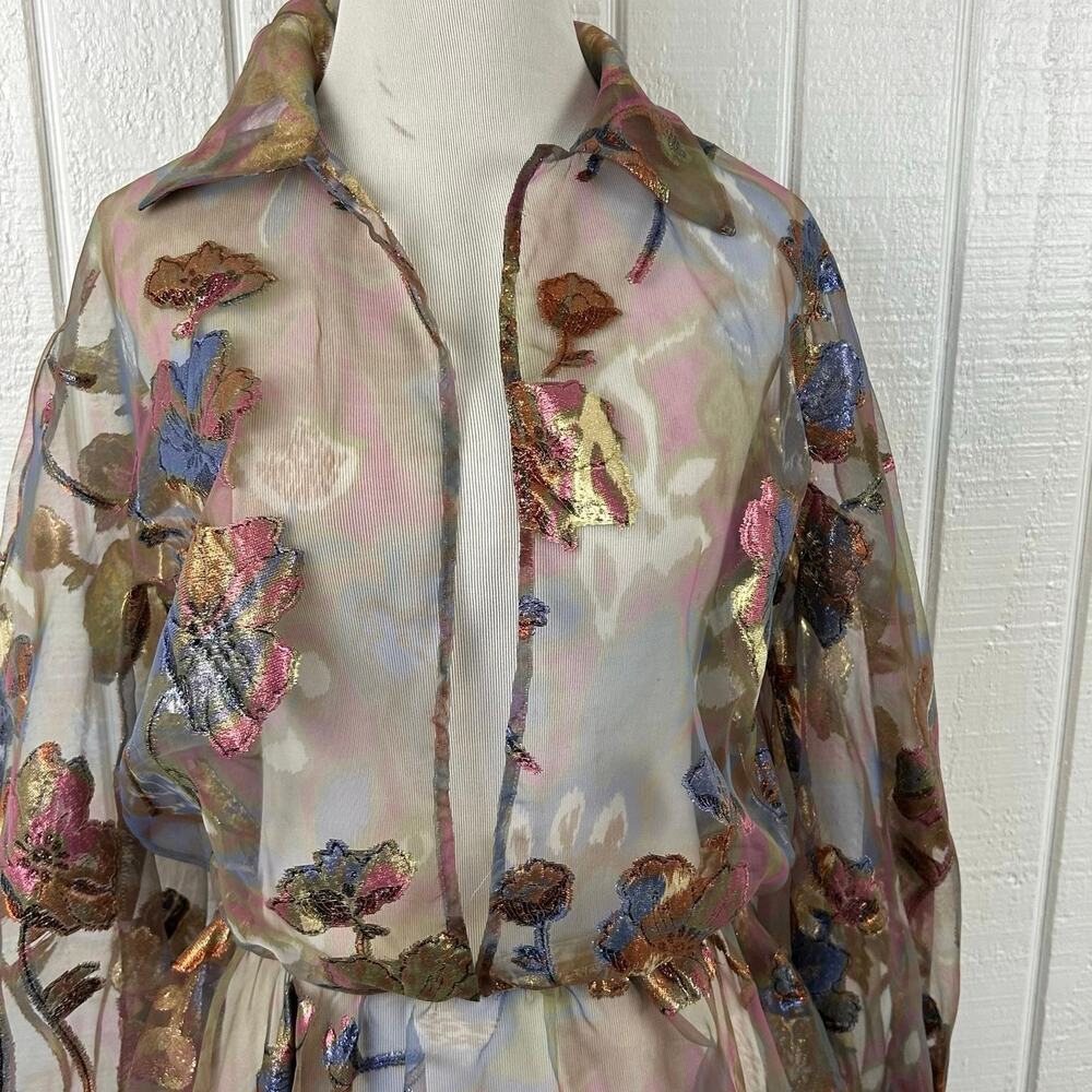 Vintage Victor Costa Organza Floral Coat Dress Designer Evening Formal Size 8 - Picture 4 of 13